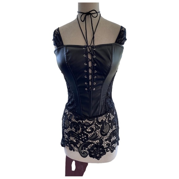 CORSET W/LACE DETAILING FULL ZIP BACK ADJUSTABLE STRAPS SZ LG - Picture 11 of 13